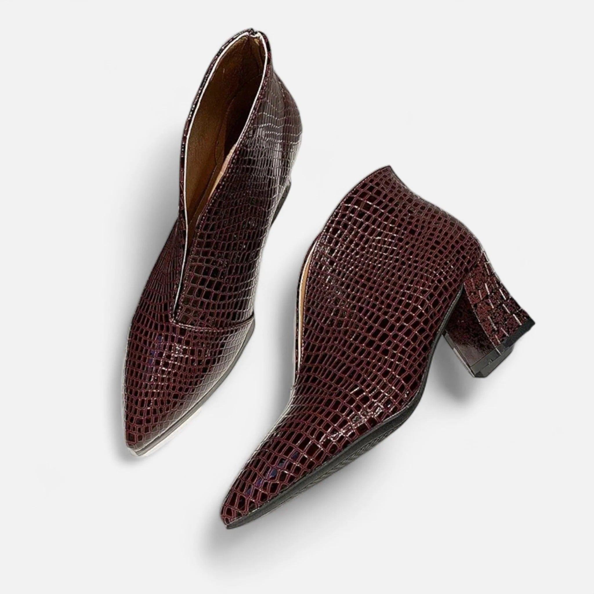 Grenval™ | Women’s Patent Leather V-Cut Ankle Boots