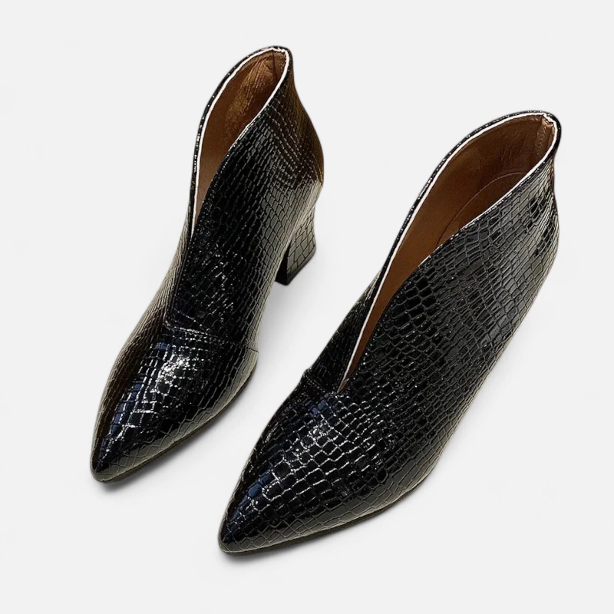 Grenval™ | Women’s Patent Leather V-Cut Ankle Boots